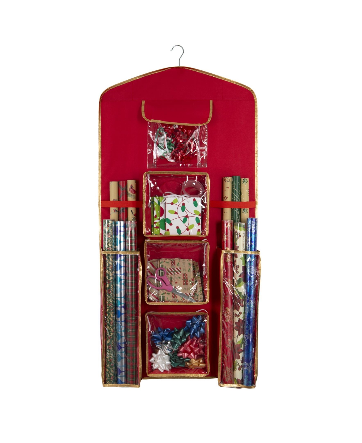 Shop Simplify 8 Compartment Hanging Holiday Gift Wrap Organizer In Red