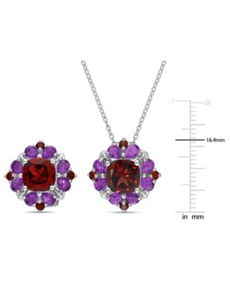 2-Pc. Set Garnet (9-7/8 ct. t.w.) & Amethyst (3-1/3 ct. t.w.) Halo Pendant Necklace & Matching Stud Earrings in Sterling Silver
