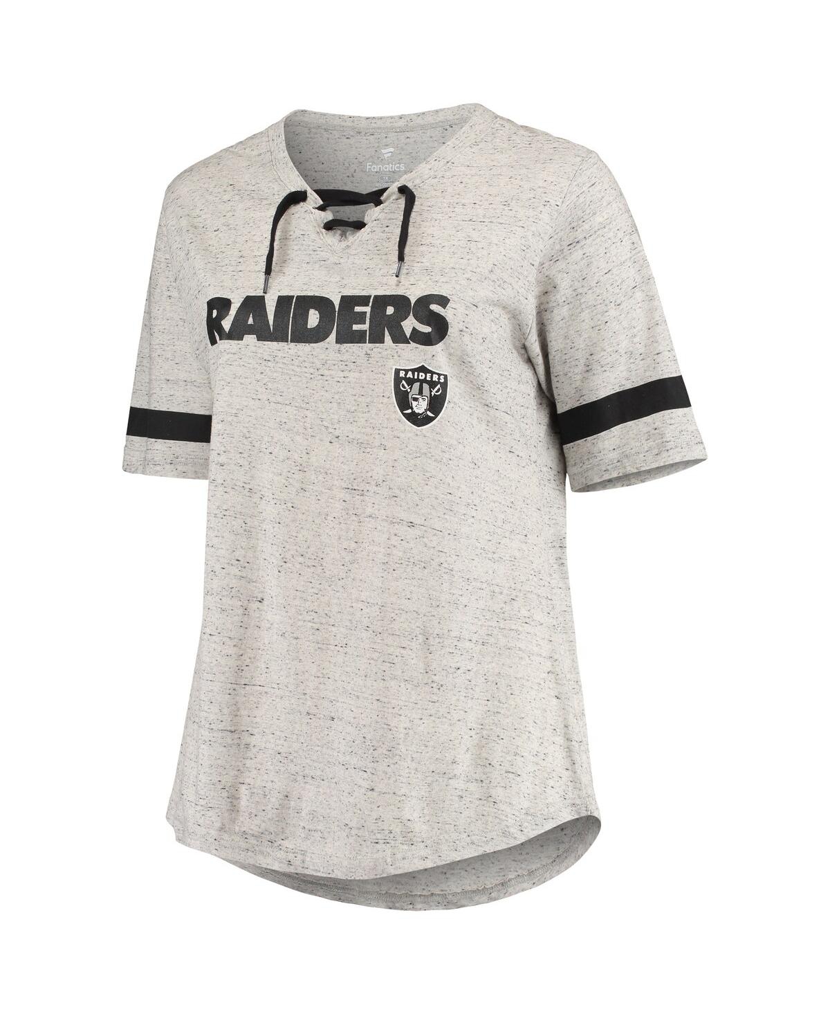 Shop Profile Women's Heathered Gray Las Vegas Raiders Plus Size Lace-up V-neck T-shirt