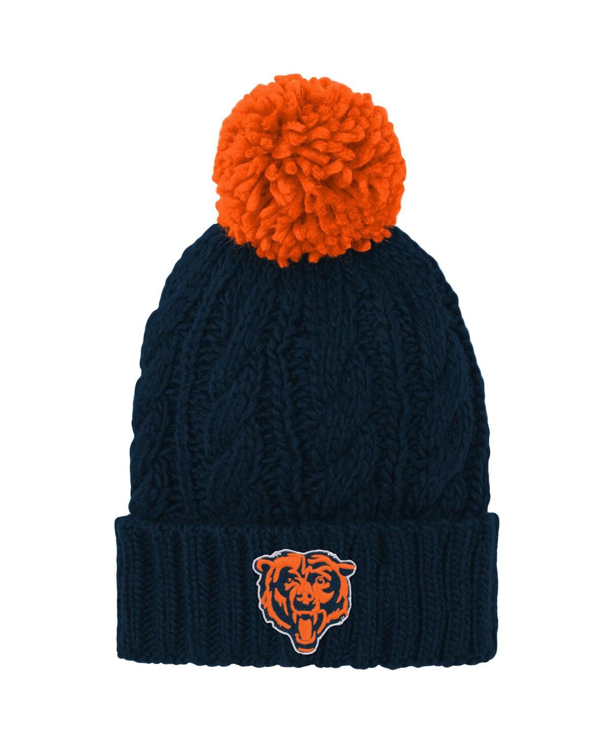 Outerstuff Kids' Big Girls Navy Chicago Bears Team Cable Cuffed Knit Hat With Pom