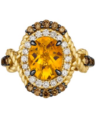 Cinnamon Citrine (2-1/2 ct. t.w.) & Diamond (3/4 ct. t.w.) Rope Wrapped Halo Ring in 14k Gold