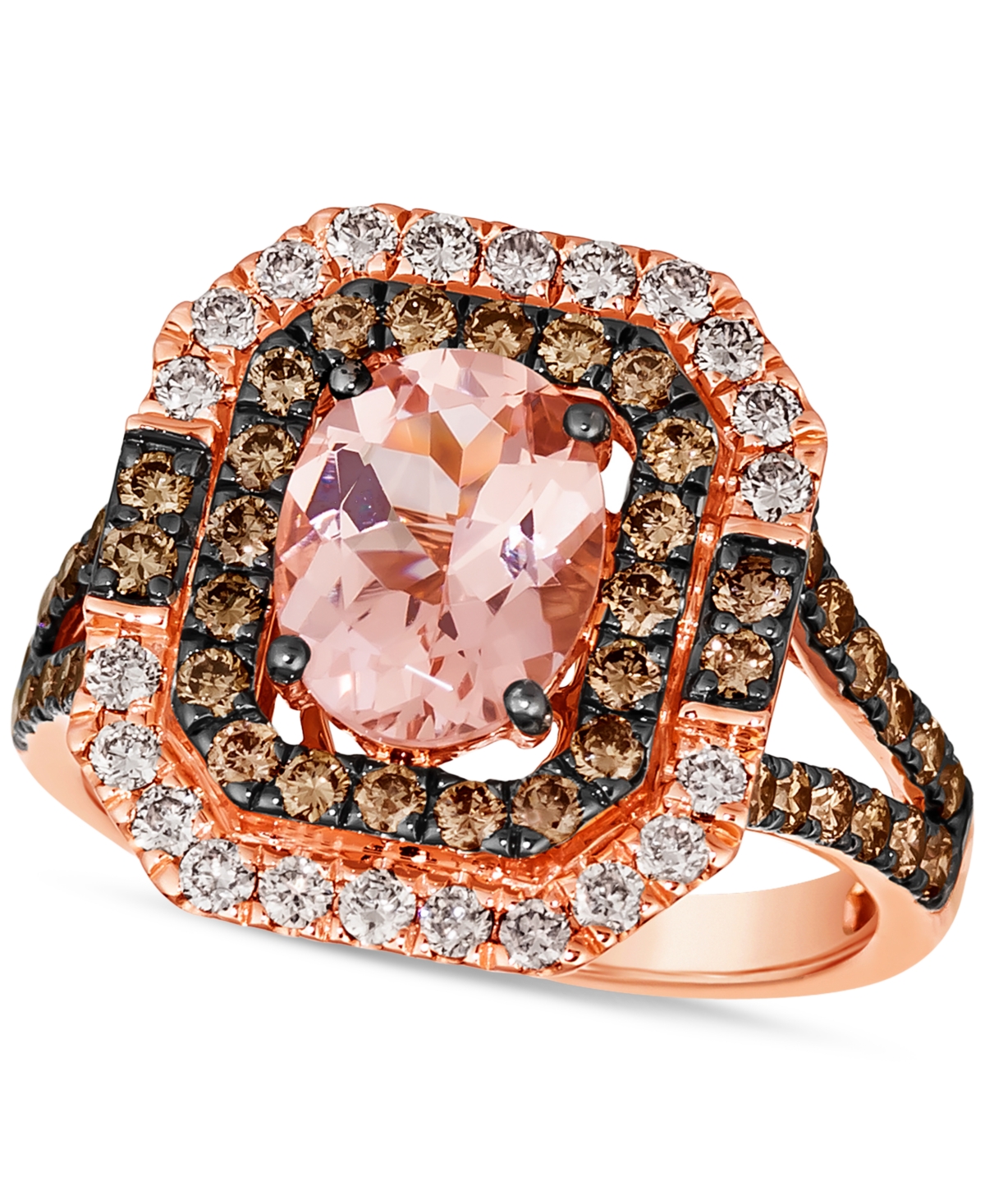 Le Vian Peach Morganite (1-1/3 Ct. T.w.) & Diamond (1-1/4 Ct. T.w.) Halo Split Shank Ring In 14k Rose Gold
