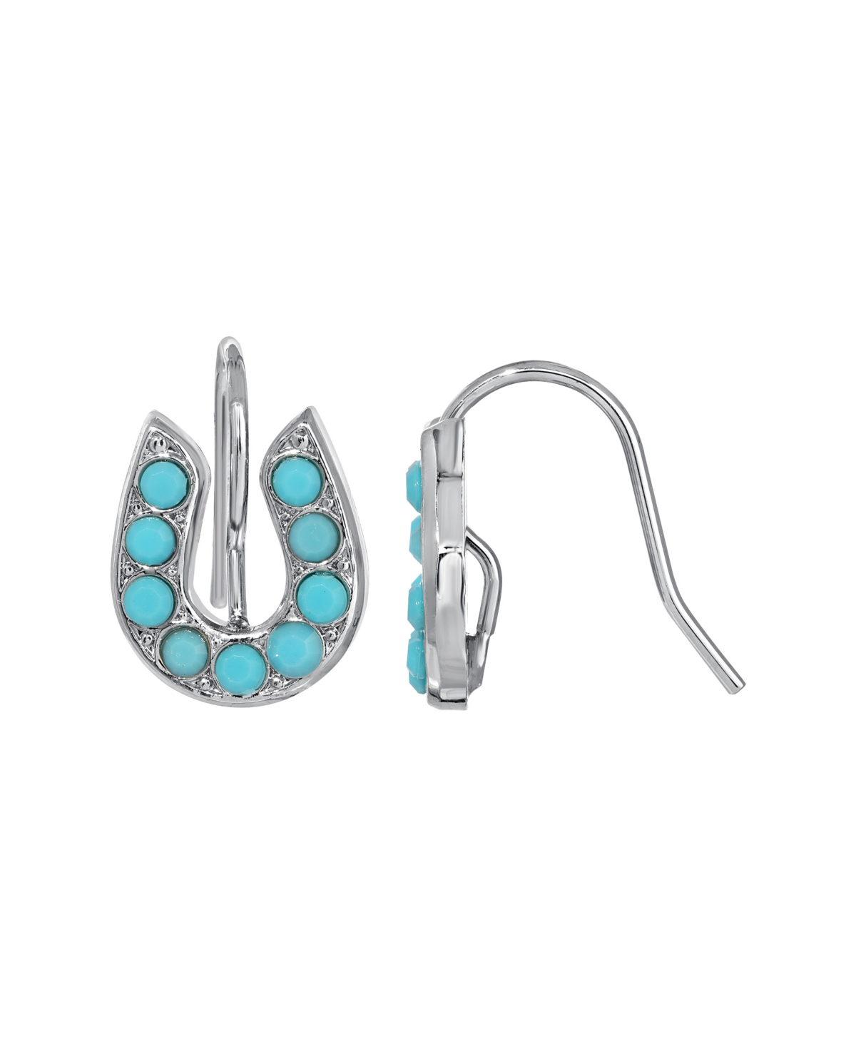 2028 Silver Tone Turquoise Horseshoe Wire Earrings