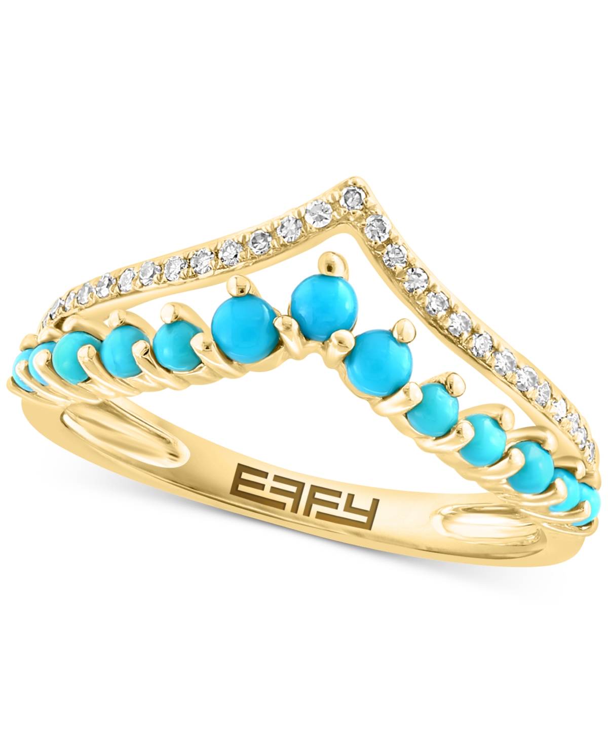 Effy Collection Effy Turquoise & Diamond (1/10 Ct. T.w.) Double Row Chevron Ring In 14k Gold In Yellow Gold