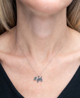 Black Diamond (1/4 ct. t.w.) & White Diamond Accent Schnauzer Pendant Necklace in 10k White Gold, 16" + 2" extender, Created for Macy's