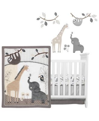 Baby Jungle Animals 4-Piece Gray/White/Taupe Crib Bedding Set