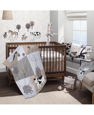 Lambs & Ivy Baby Farm Animals 5-Piece White/Taupe Baby Crib Bedding Set ...