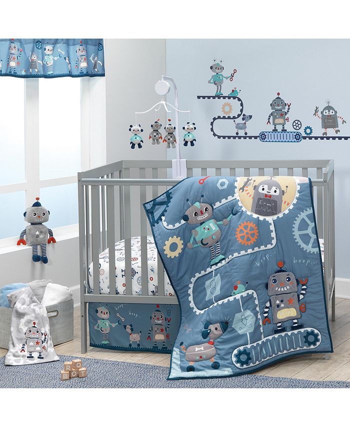 Bedtime Originals Robbie Robot Blue Nursery 3 Piece Baby Crib