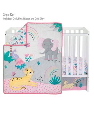 Rainbow Jungle Elephant/Leopard 3-Piece Baby Crib Bedding Set