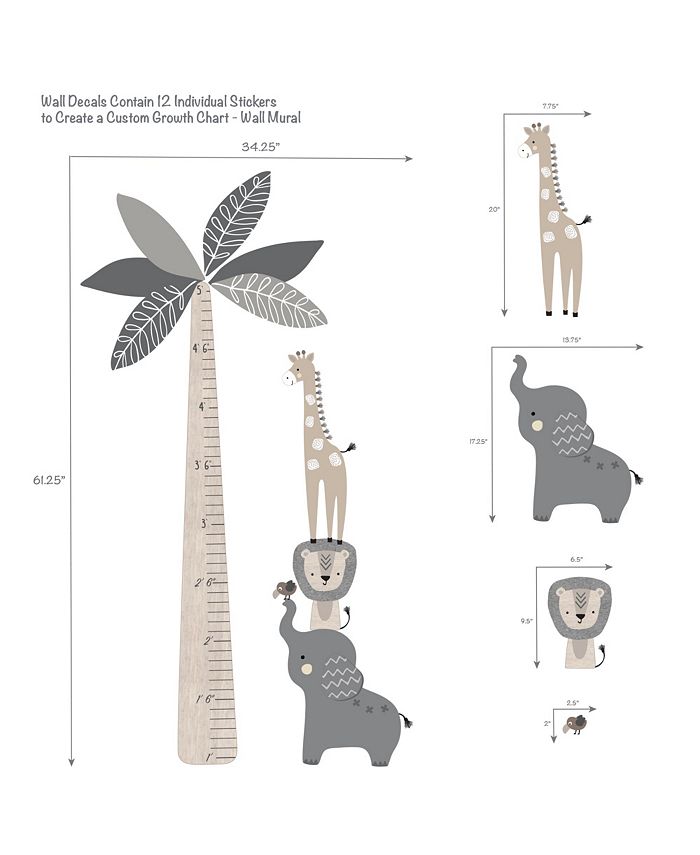 Lambs & Ivy Jungle Safari Tree with Animals Kids Growth Chart Wall