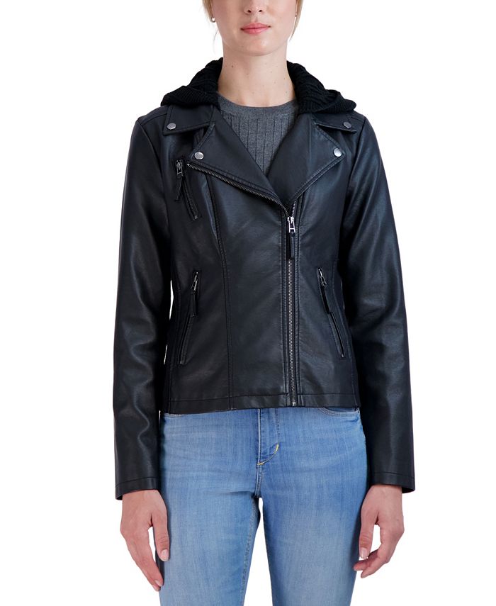 Sebby Collection Women's Hooded Faux Leather Moto Jacket - Macy's