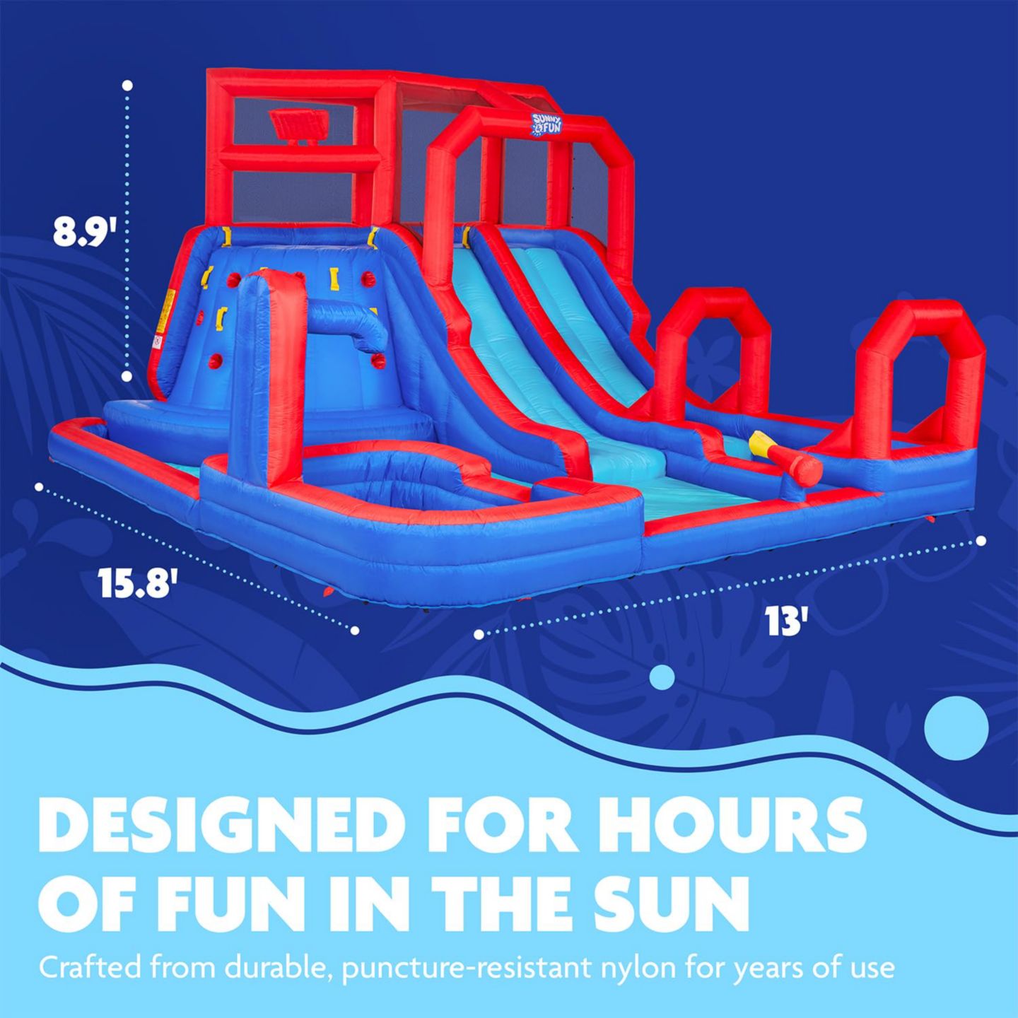 Детские игрушки Sunny & Fun Single Ring Nylon Inflatable Water Slide & Pool, Accommodates 4 Children, цвет: Синий — фото 3