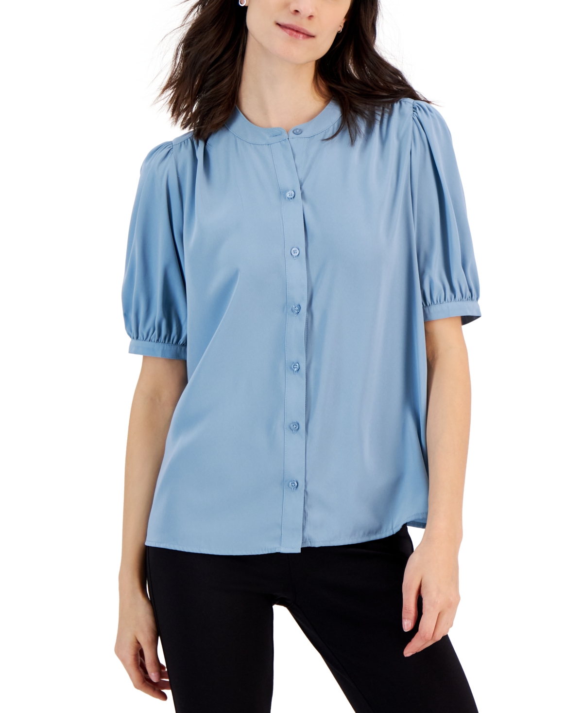 Alfani Women's Band-collar Elbow-sleeve Top, Created For Macy's In Concealed Blue