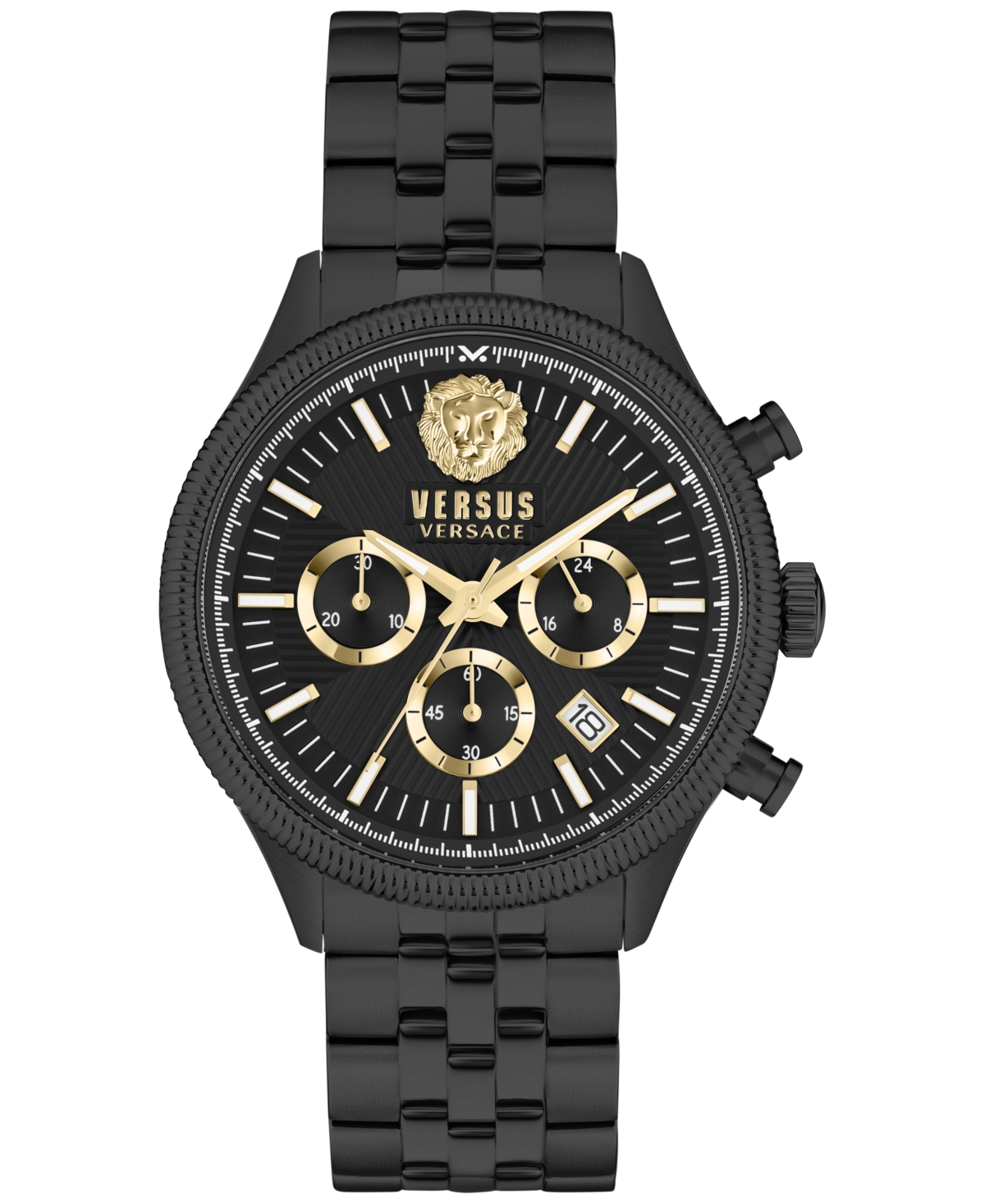 Shop Versus Men's Chronograph Colonne Ion Plated Stainless Steel Bracelet Watch 44mm In Black