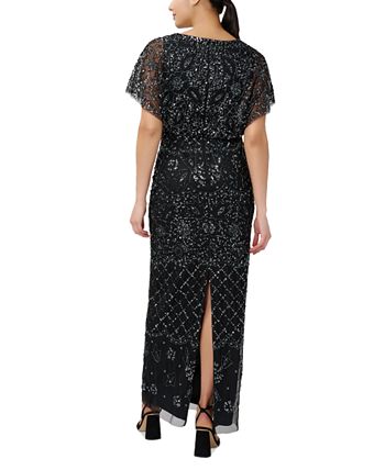 adrianna papell diamond beaded blouson gown