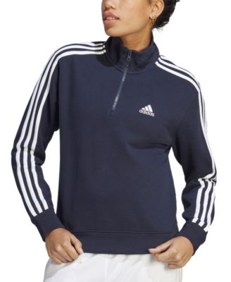 adidas Women s Cotton 3 Stripes Quarter Zip Sweatshirt Macy s