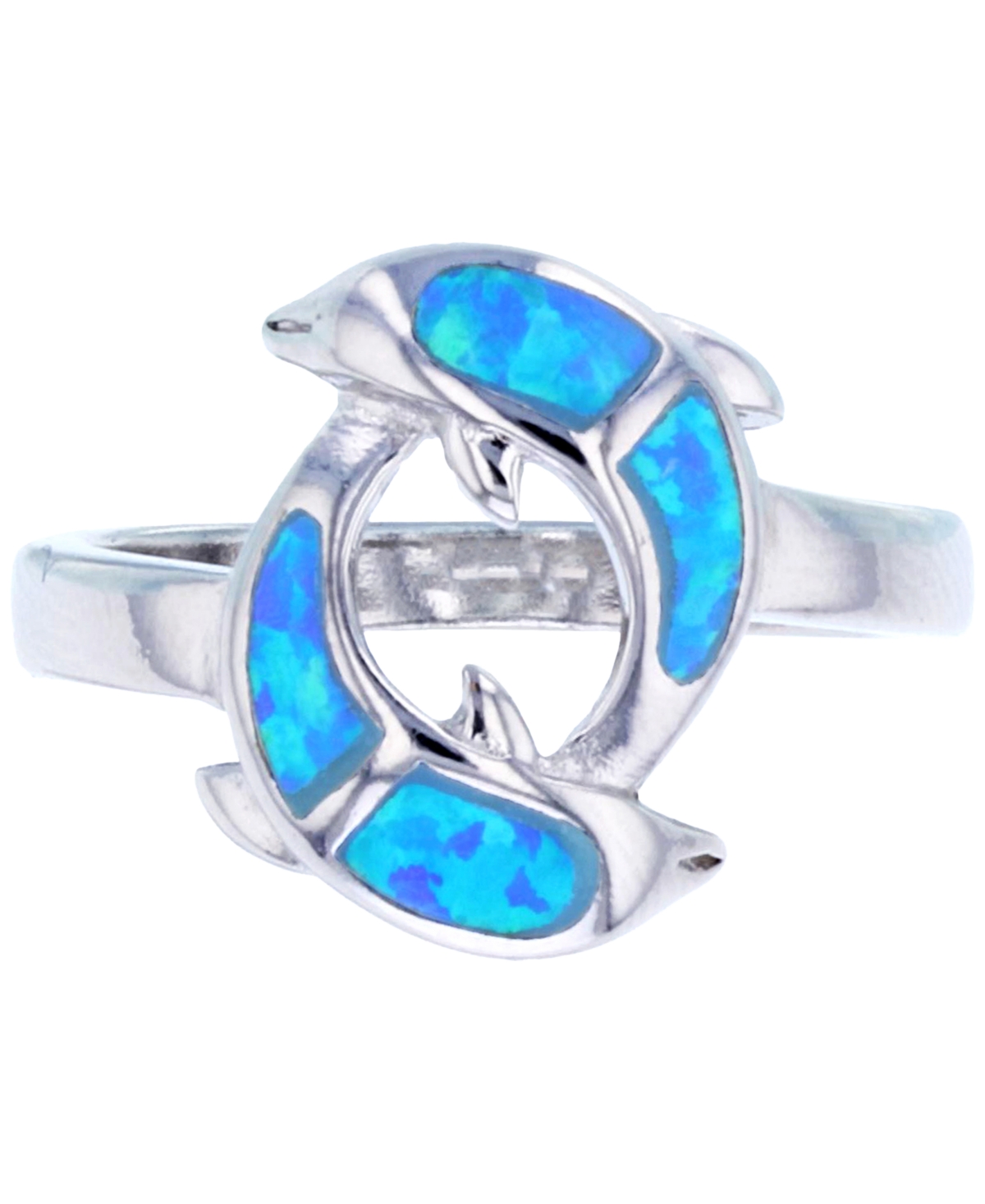 Macy's Lab-created Opal Inlay Dolphin Ring In Sterling Silver In Blue Opal