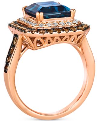Deep Sea Blue Topaz (5 ct. t.w.), Chocolate Diamonds (3/4 ct. t.w.) & Nude Diamonds (1/4 ct. t.w.) Ring set in 14k Rose Gold