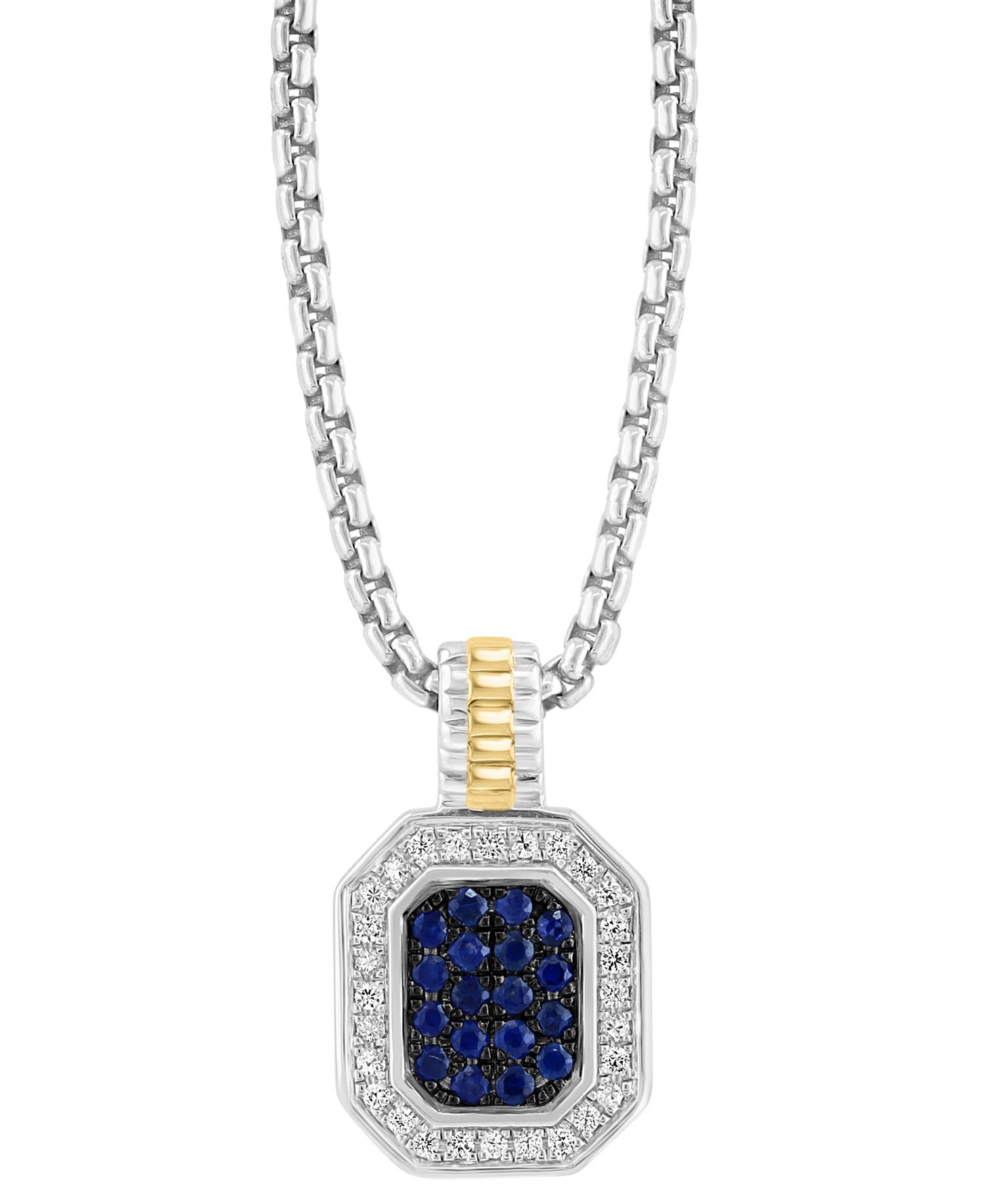 EFFY® Men's Sapphire (7/8 ct. t.w.) & White Sapphire (1/4 ct. t.w.) 22" Halo Cluster 22" Pendant Necklace in Sterling Silver & 14k Gold-Plated