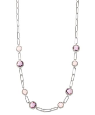 Macy's - Amethyst (6 ct. t.w.) & Rose Quartz (3 ct. t.w.) Paperclip Link Collar Necklace, 18" + 2" extender