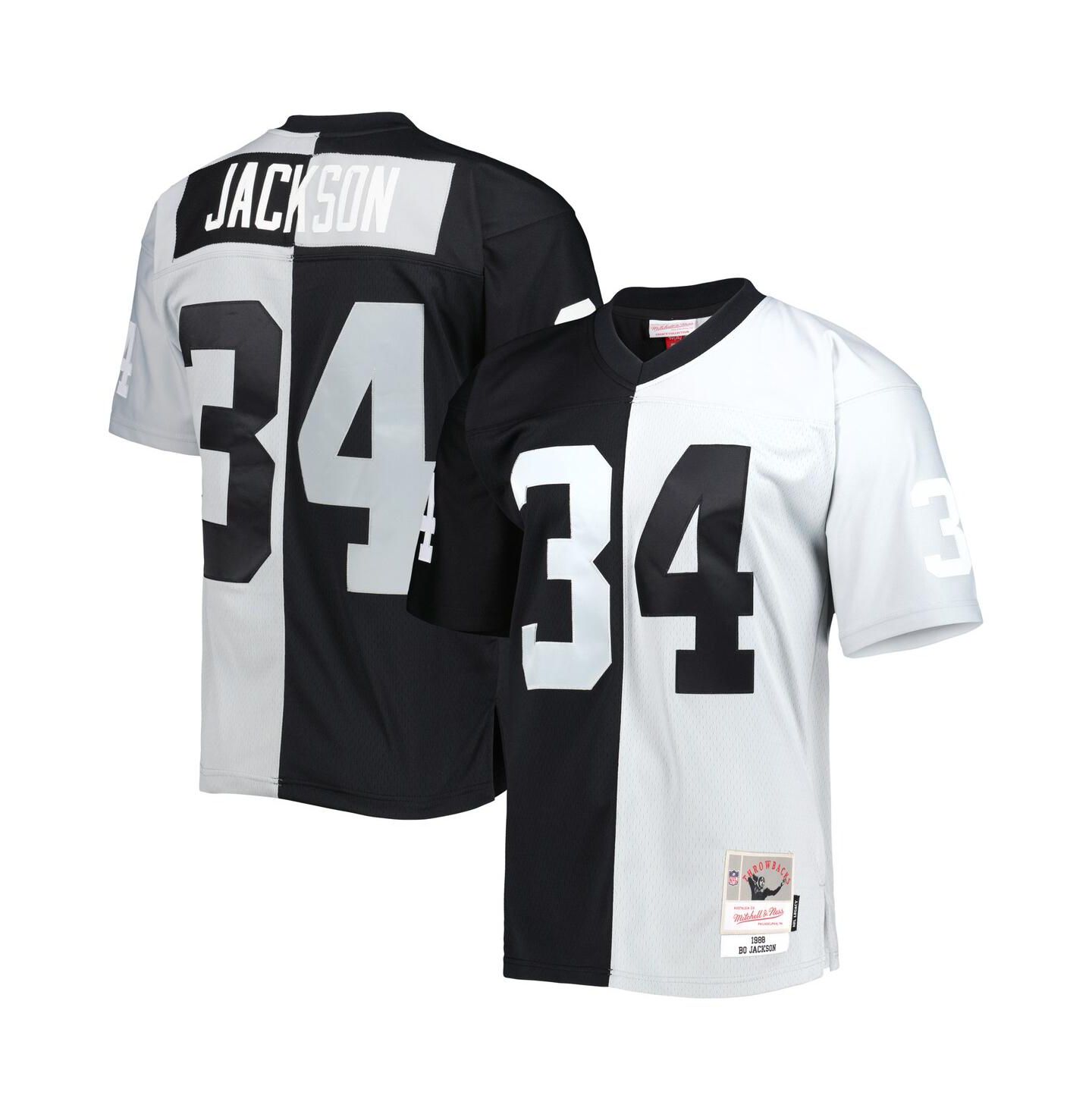 Мужской топ Mitchell & Ness Bo Jackson Black and Silver Las Vegas Raiders 1988 Split Legacy Replica Jersey — фото 1