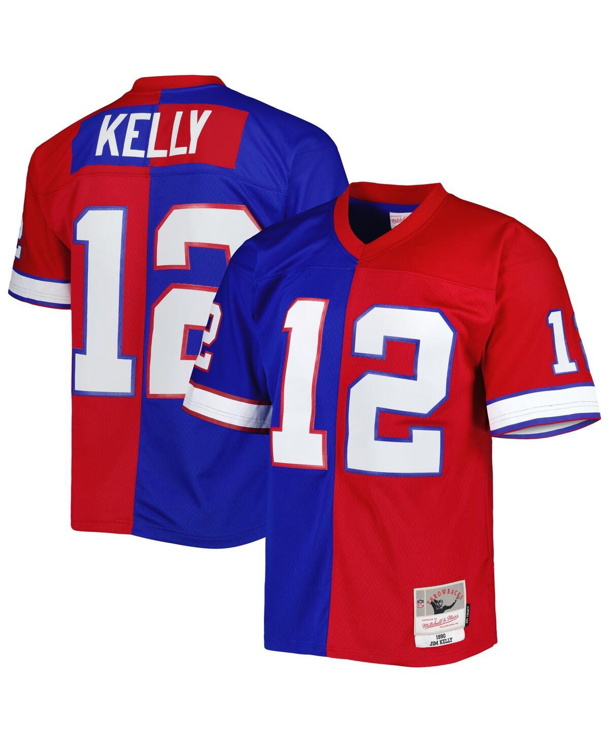Men's Mitchell & Ness Jim Kellyand Red Buffalo Bills 1990 Split Legacy Replica Jersey - Royal, Red