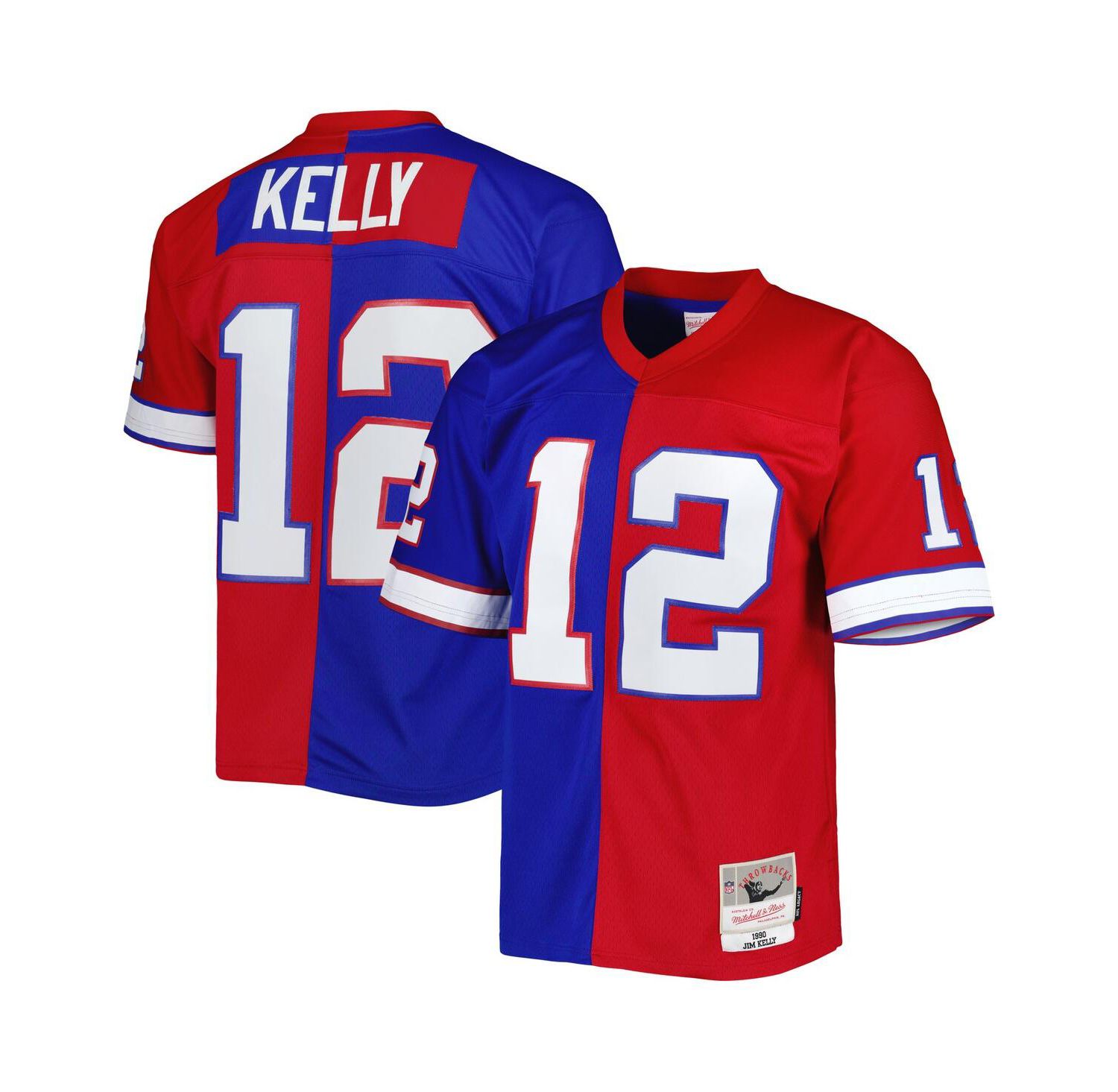 Men's Jim Kelly Royal and Red Buffalo Bills 1990 Split Legacy Replica Jersey