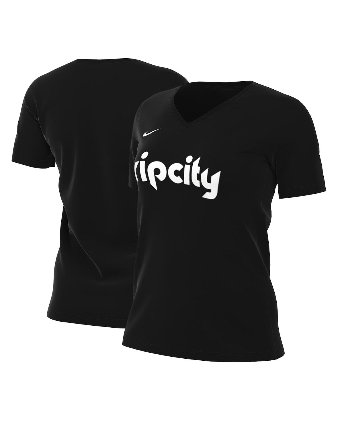 Women's Nike Black Portland Trail Blazers 2022/23 City Edition Essential V-Neck T-shirt - Black