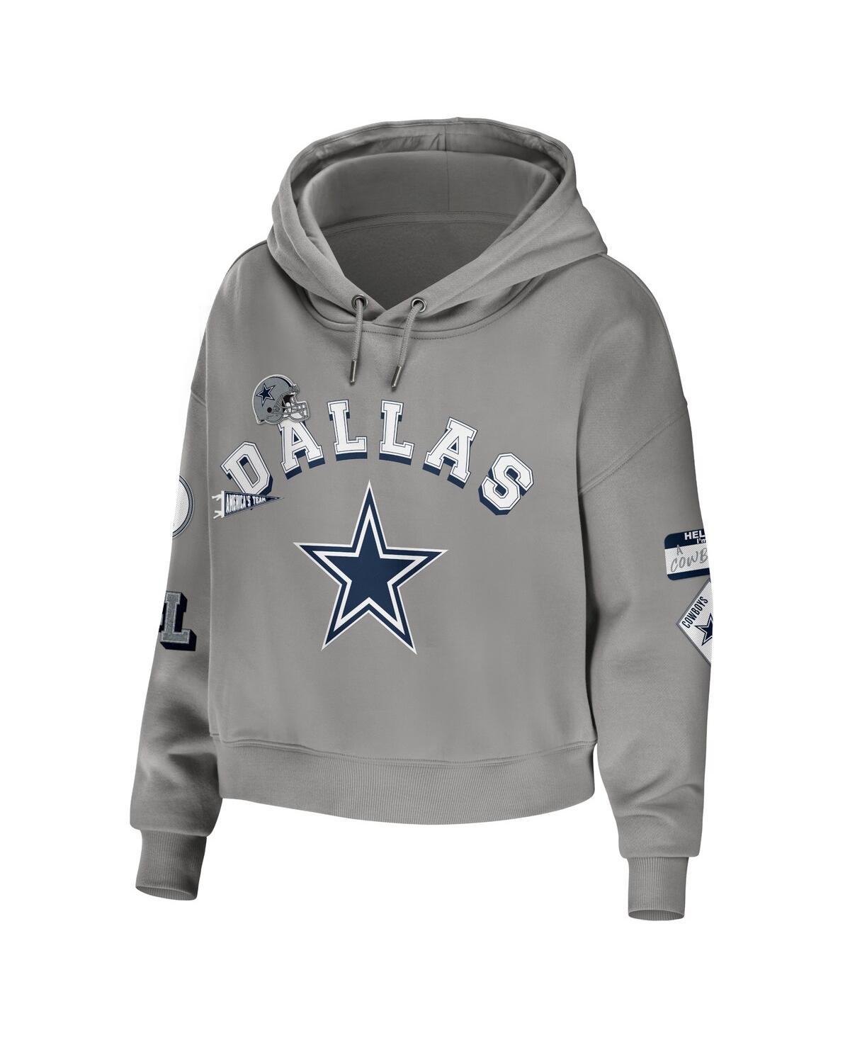Shop Wear By Erin Andrews Women's  Gray Dallas Cowboys Modest Cropped Pullover Hoodie