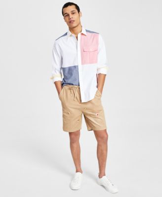 Mens Colorblocked Oxford Shirt Printed Corduroy Shorts