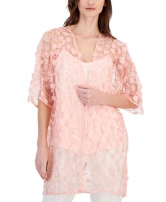 Anne Klein - Women's 3D Floral Sheer Open-Front Jacket