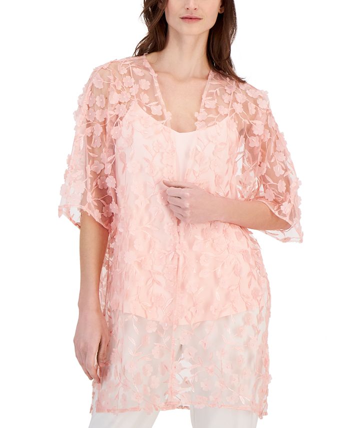 Anne Klein Women's 3D Floral Sheer OpenFront Jacket Macy's