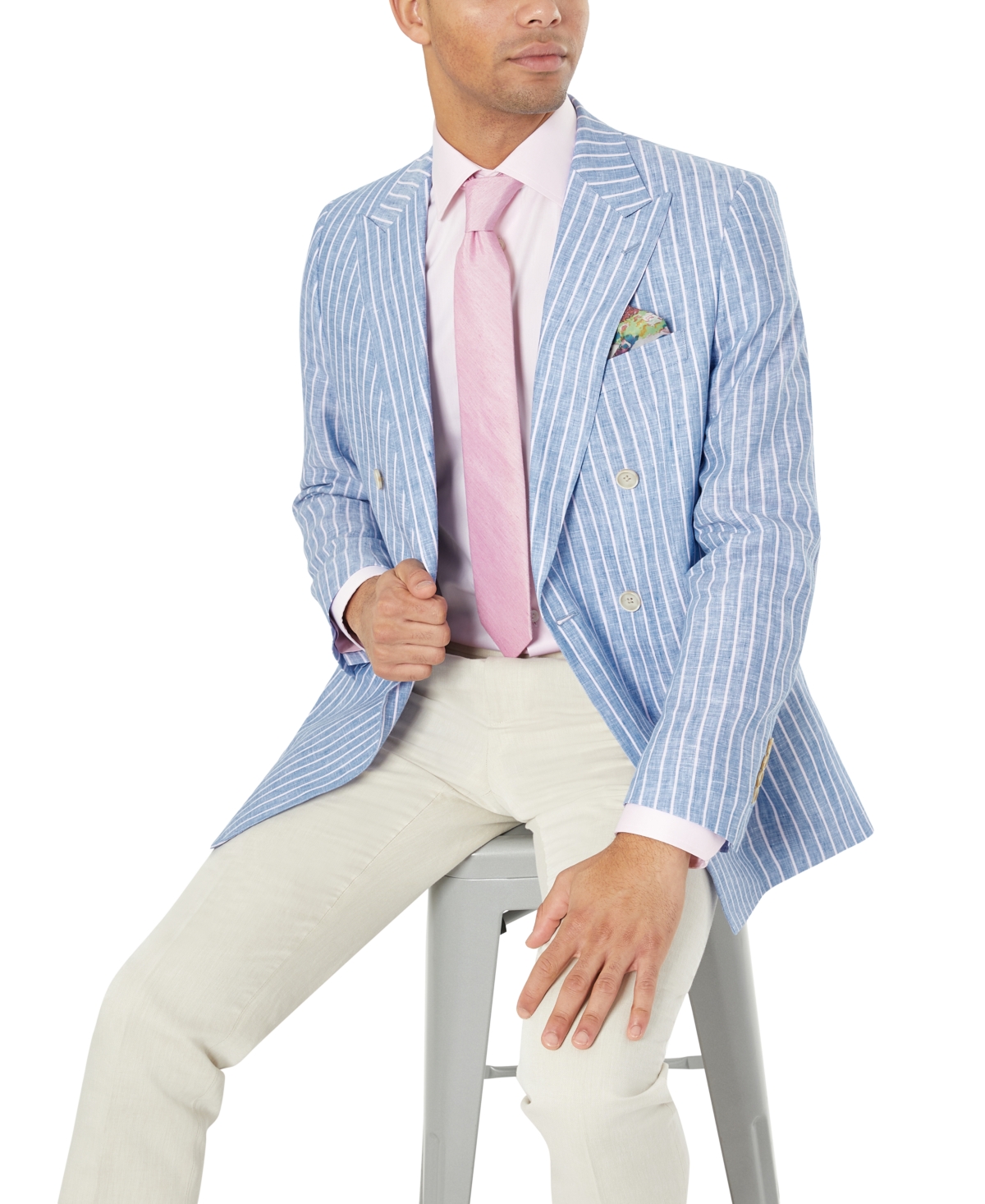Tallia Men's Slim-fit Stripe Linen Sport Coat In Blue/pink