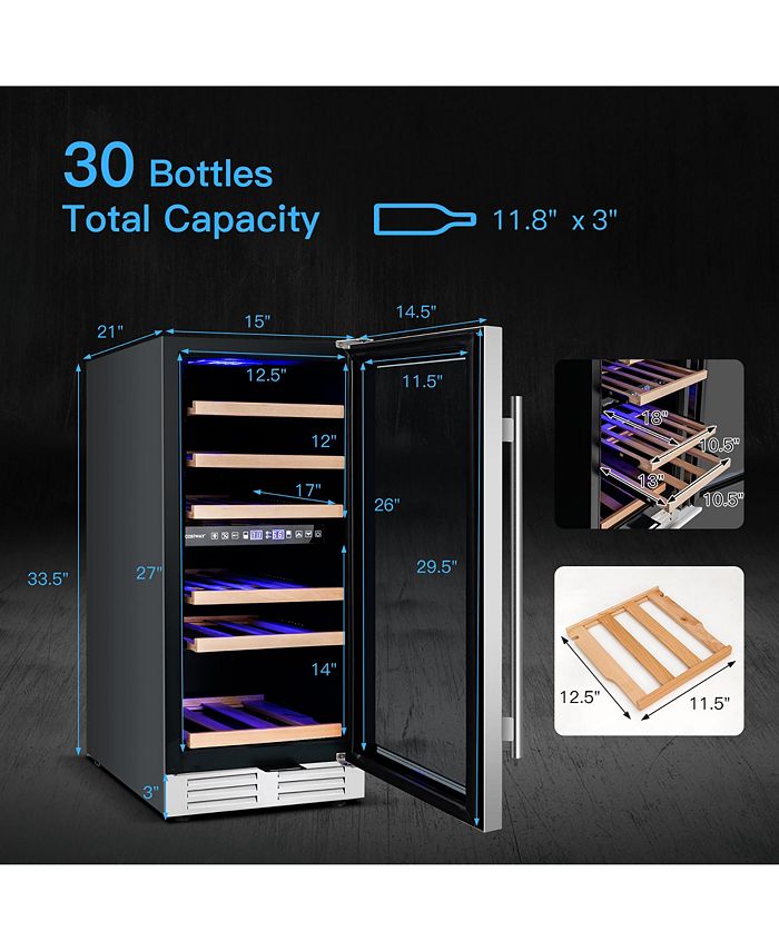 Costway 30Bottle Freestanding Wine Cooler 15''Dual Zones Wine Cellar
