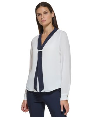 Tommy Hilfiger - Women's Sailor-Style Tie-Neck Long-Sleeve Top