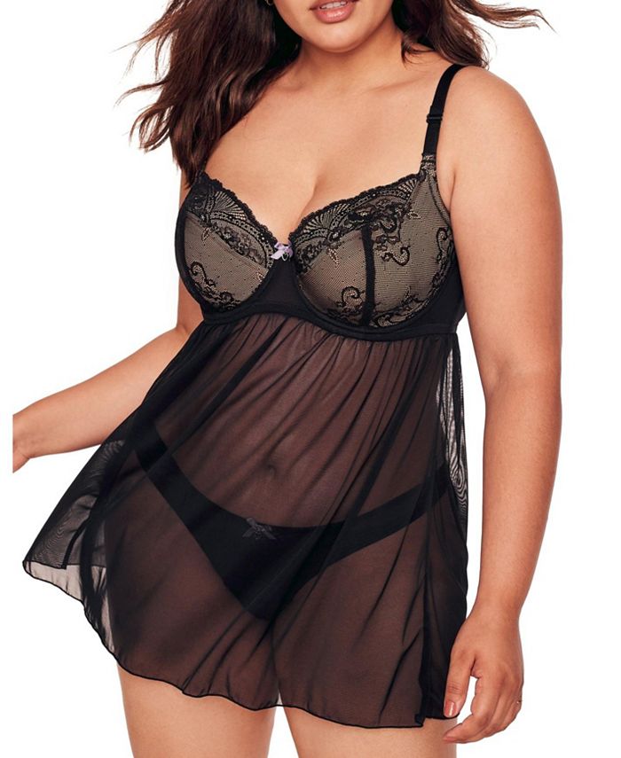 Lace and Mesh Push-up Babydoll - Snow white