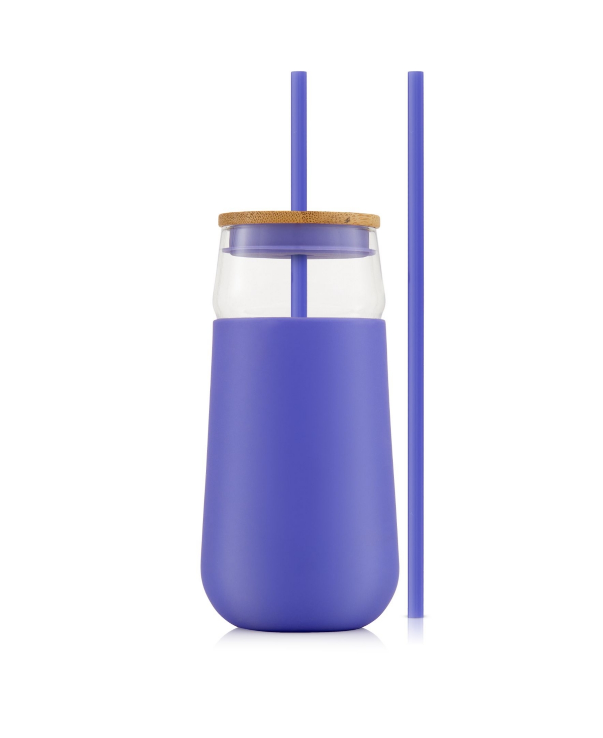 Joyjolt Glass Tumbler With 1 Straws Non Slip Silicone Sleeve Set, 20oz In Purple