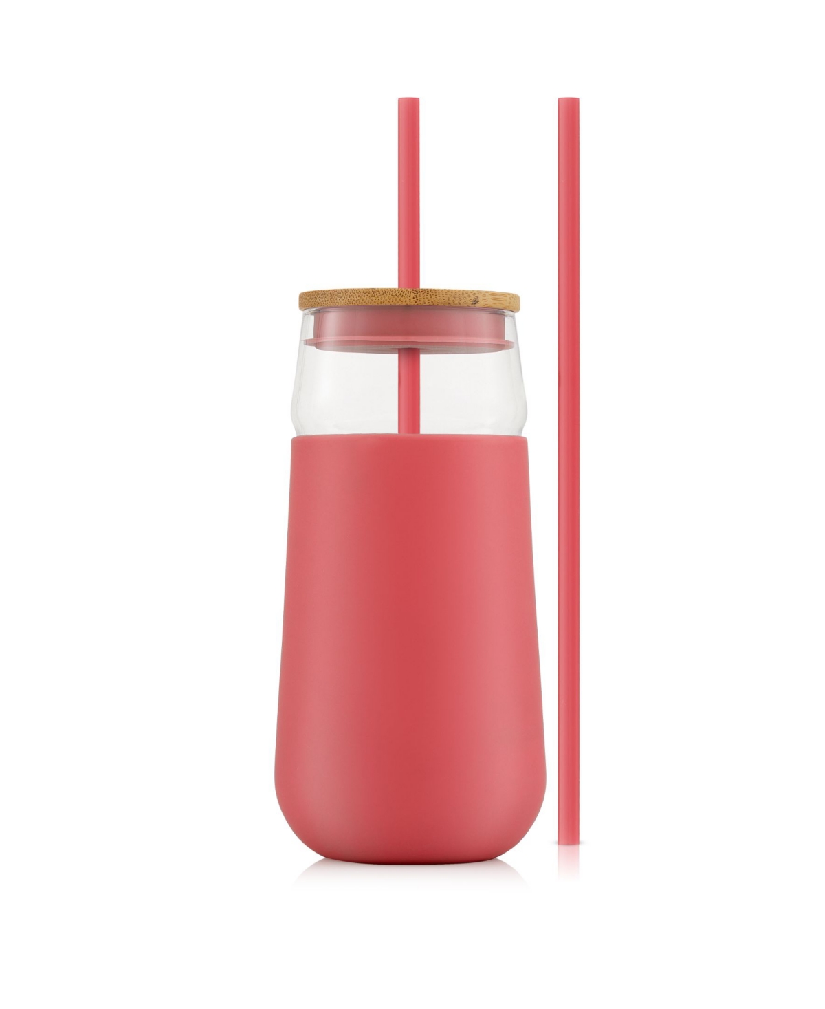 Joyjolt Glass Tumbler With 1 Straws Non Slip Silicone Sleeve Set, 20oz In Pink