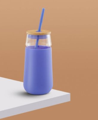 Glass Tumbler with 1 Straws Non Slip Silicone Sleeve Set, 20oz