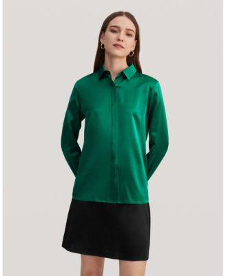 Women's Basic Concealed Placket Silk Shirt