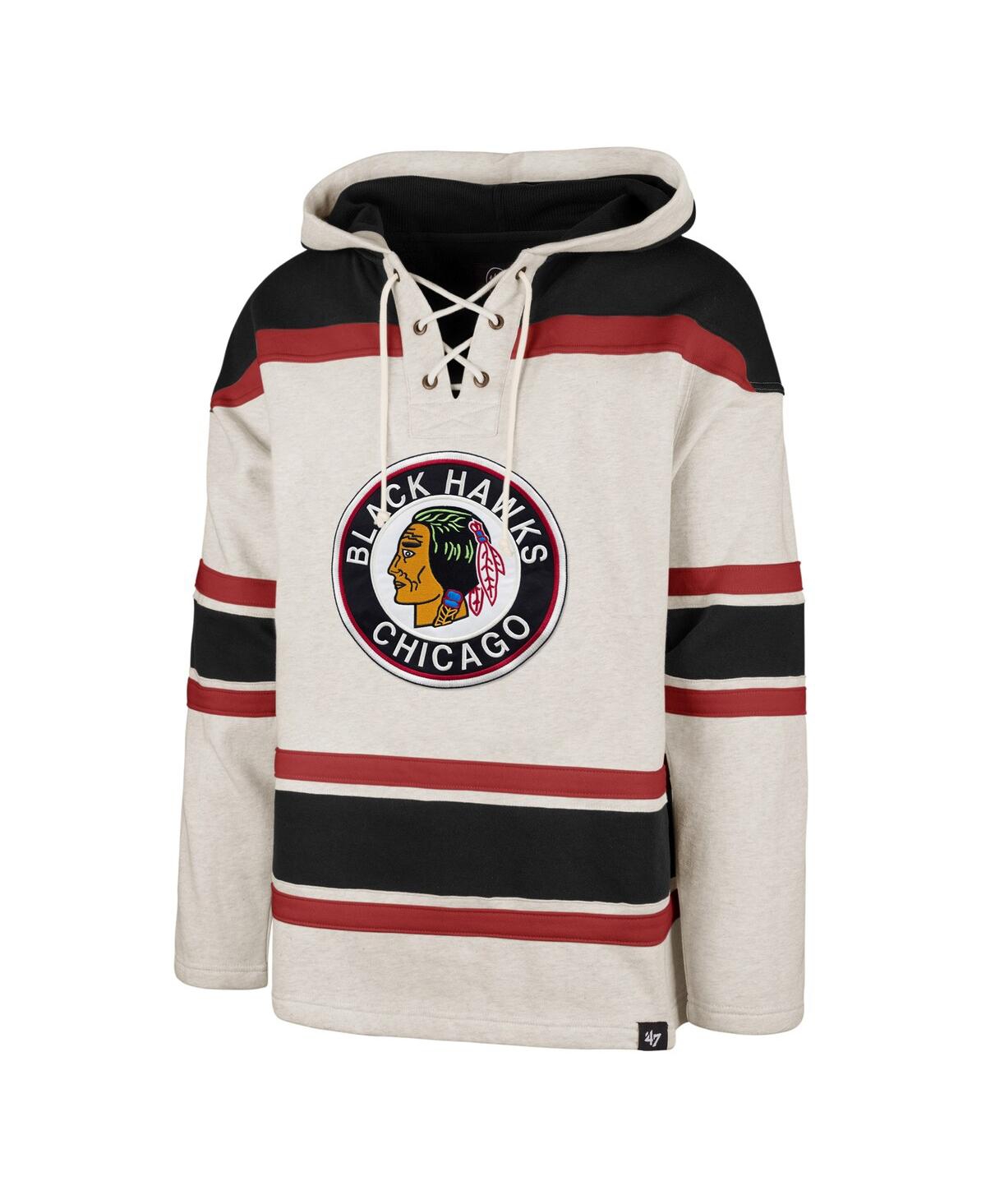 Men's '47 BrandChicago Blackhawks Rockaway Lace-Up Pullover Hoodie - Oatmeal