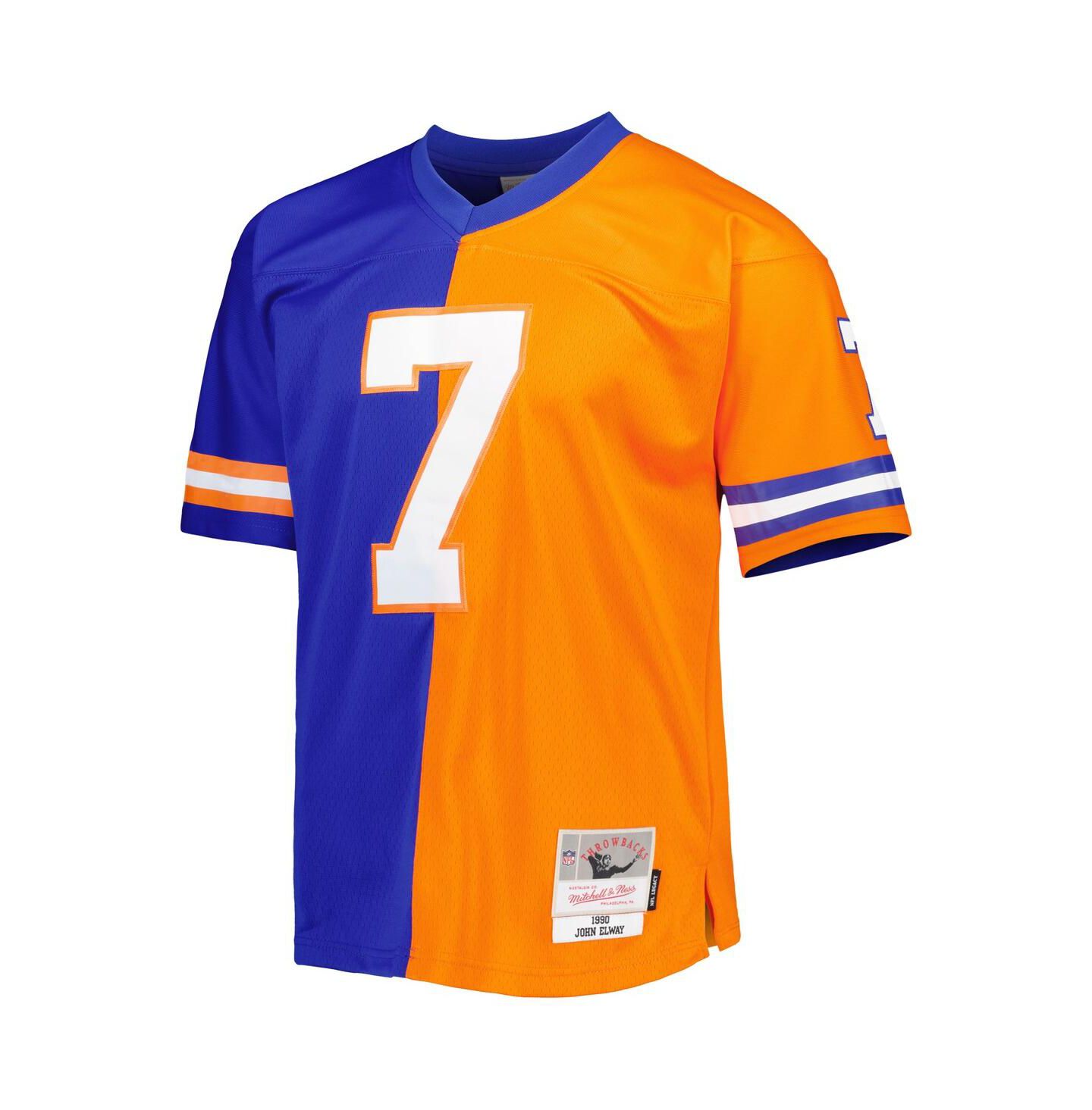 Мужской топ Mitchell & Ness John Elway Royal, Orange Denver Broncos 1990 Split Legacy Replica Jersey — фото 2