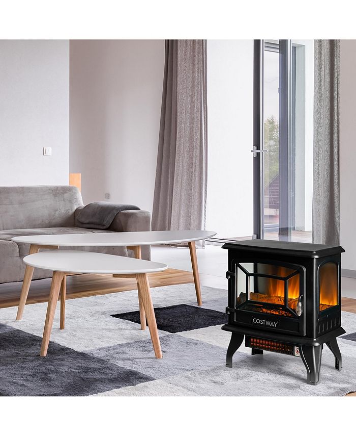 Costway 20'' Freestanding Electric Fireplace Heater Stove Thermostat