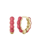 Rachel Glauber Ra Children's 14k Gold Plated with Magenta-Red Enamel Inlay Bubble Hoop Earrings - Coral