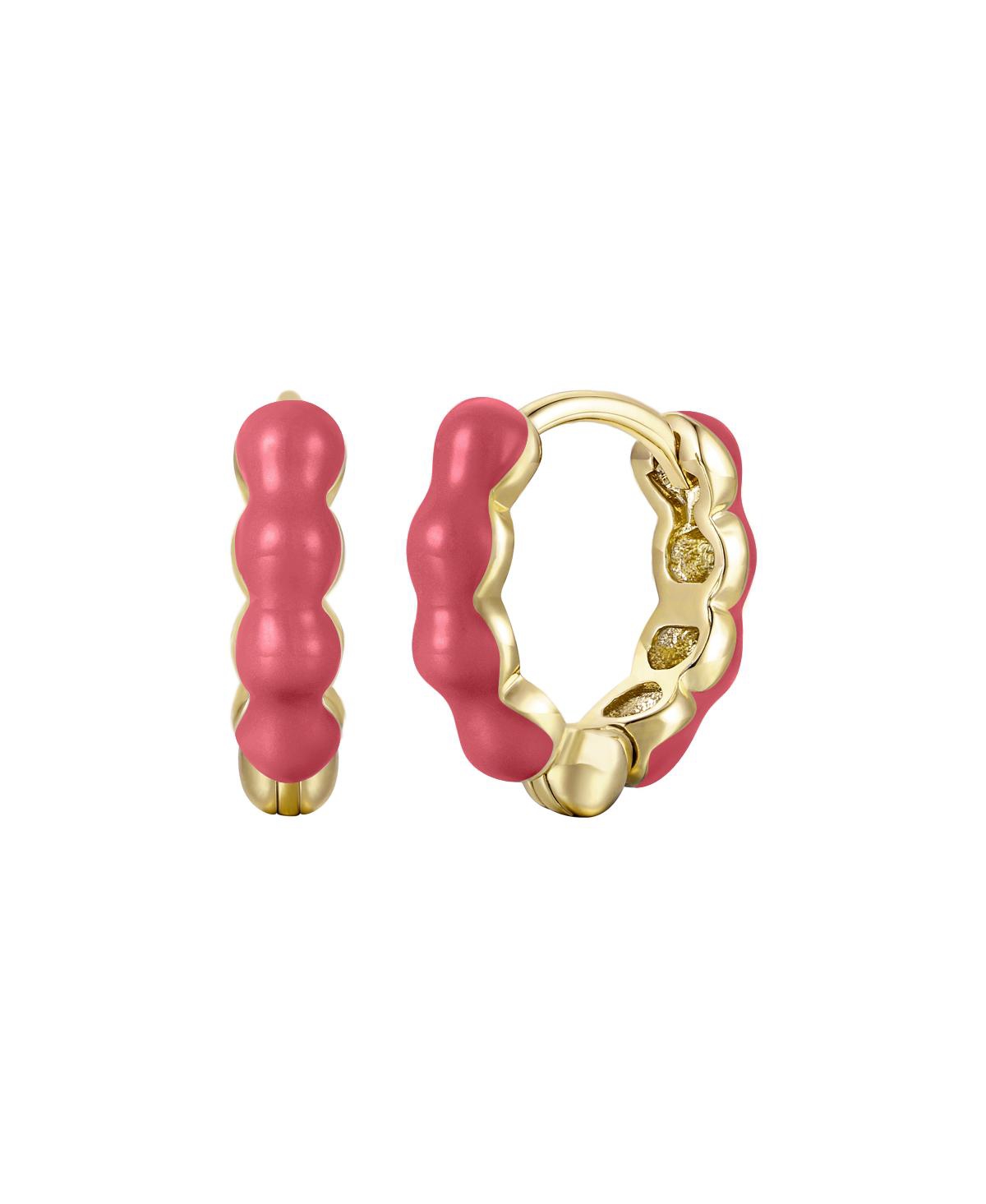 Ra Children's 14k Gold Plated with Magenta-Red Enamel Inlay Bubble Hoop Earrings - Coral
