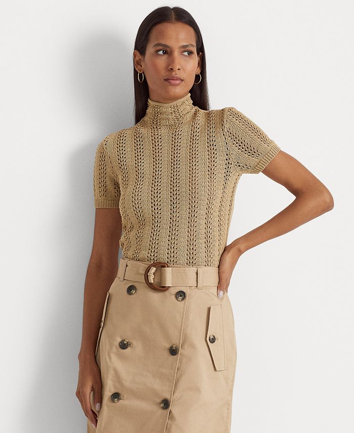 Lauren Ralph Lauren Women's Pointelle Short-Sleeve Turtleneck Top & Reviews  - Sweaters - Women - Macy's