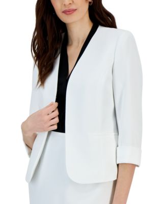 Kasper - Women's Stretch Crepe Open-Front Roll-Sleeve Jacket