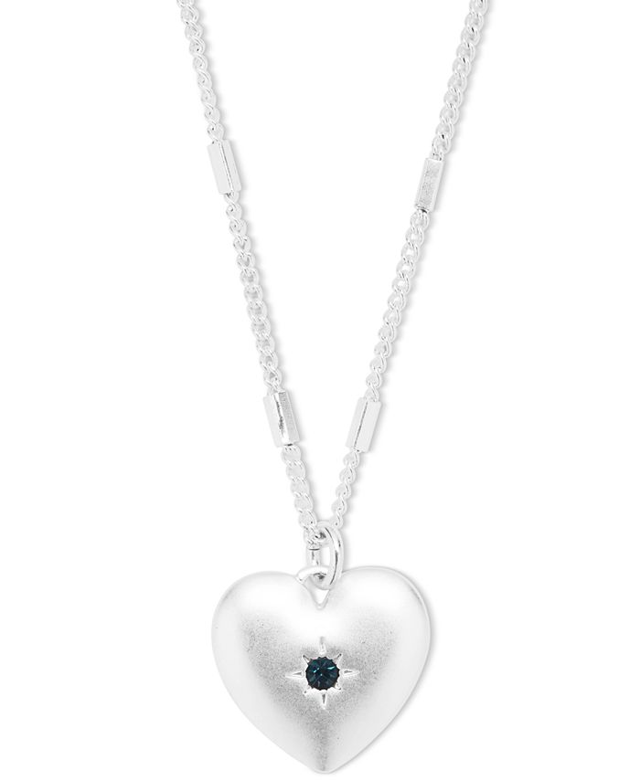 Lucky Brand Silver Tone Color Pav Heart Pendant Necklace 16 3 4