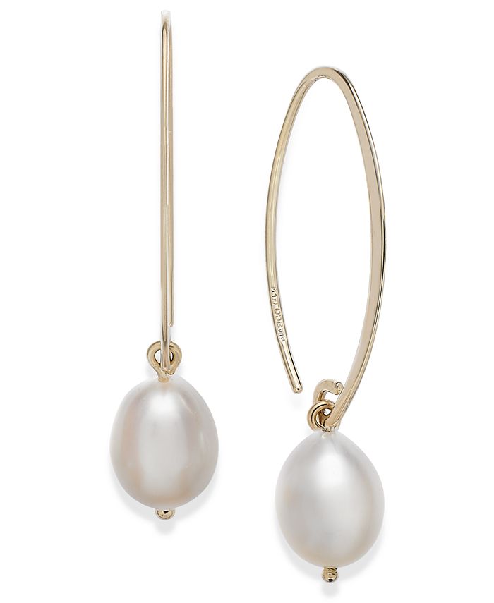 Macy's - 14k Gold Earrings, Cultured Freshwater Pearl Drop