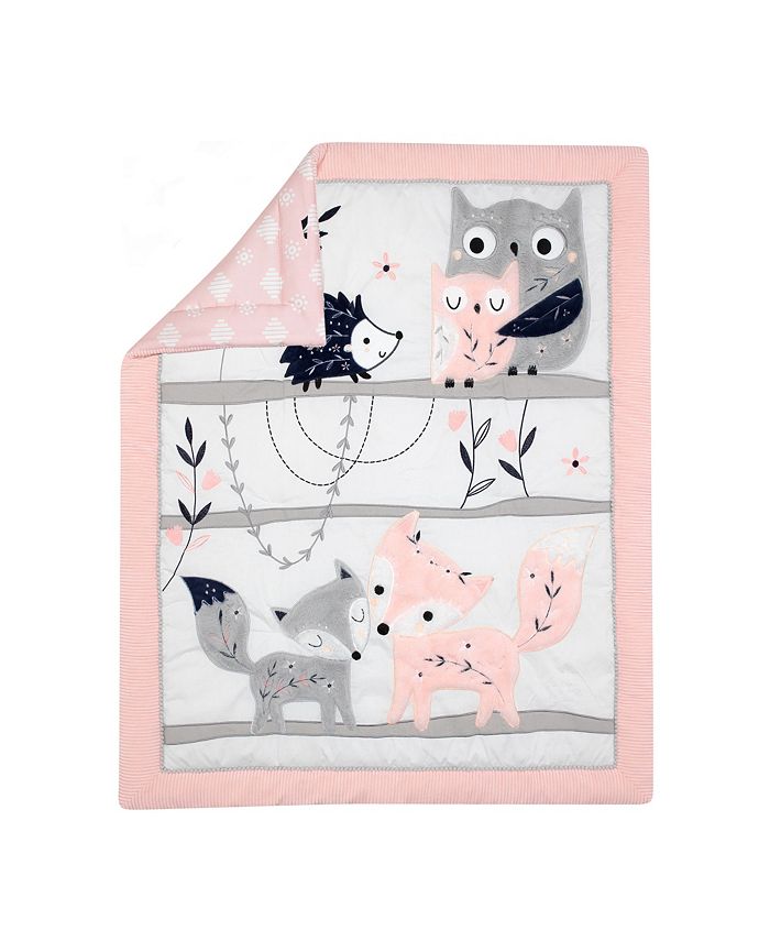 Lambs & Ivy Forever Friends White/Pink/Gray Woodland Fox/Owl 4Piece